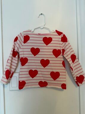 Mini Boden Pink & Red Heart Stripe Long Sleeve Top